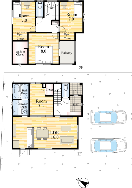 サンコート小倉南区朽網西1丁目15号地 間取り図（1F・2F）
