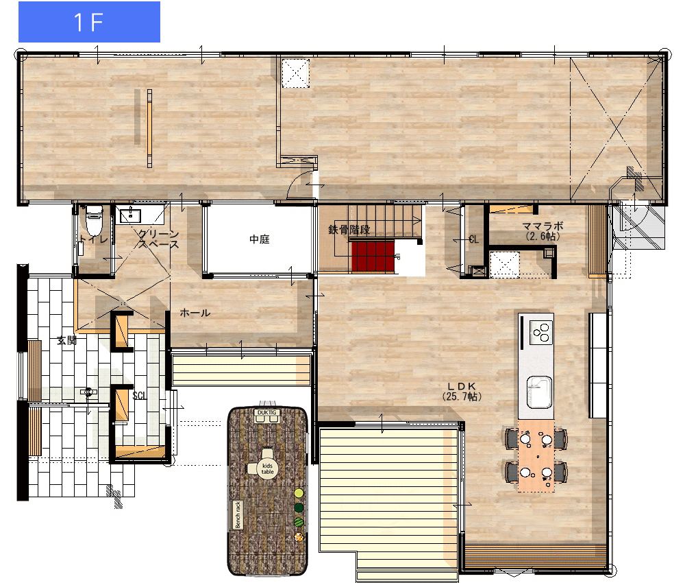 tobikiri 展示場 1階 間取り図