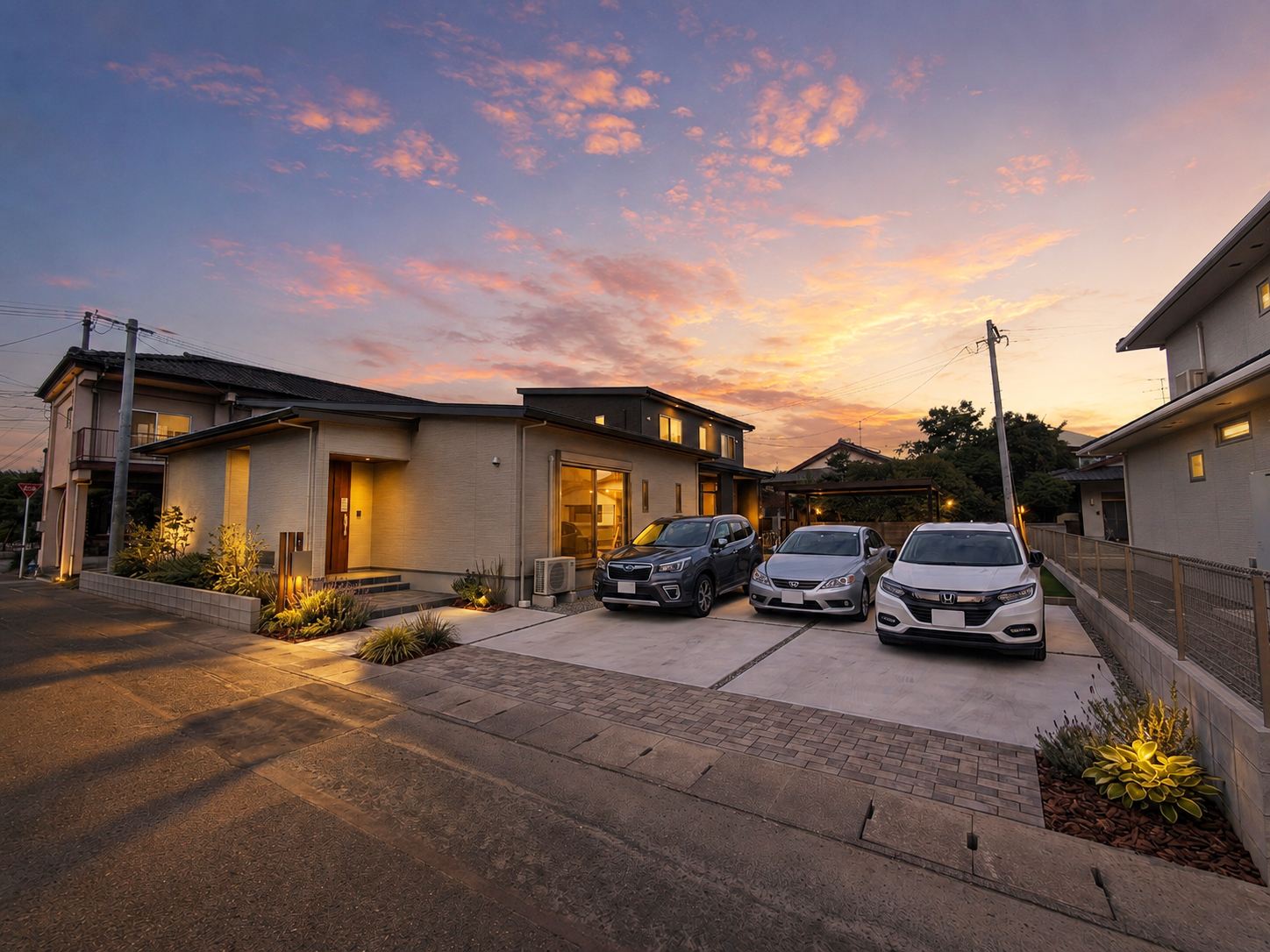 田中東町の夕景外観