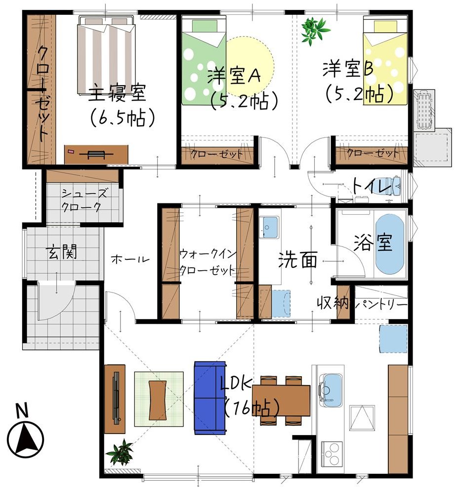 田中東町の間取り図（3LDK+S）