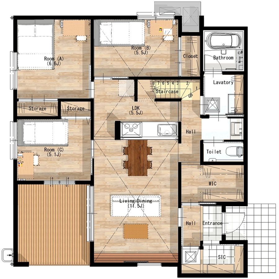 1階間取り図（平屋3SLDK）