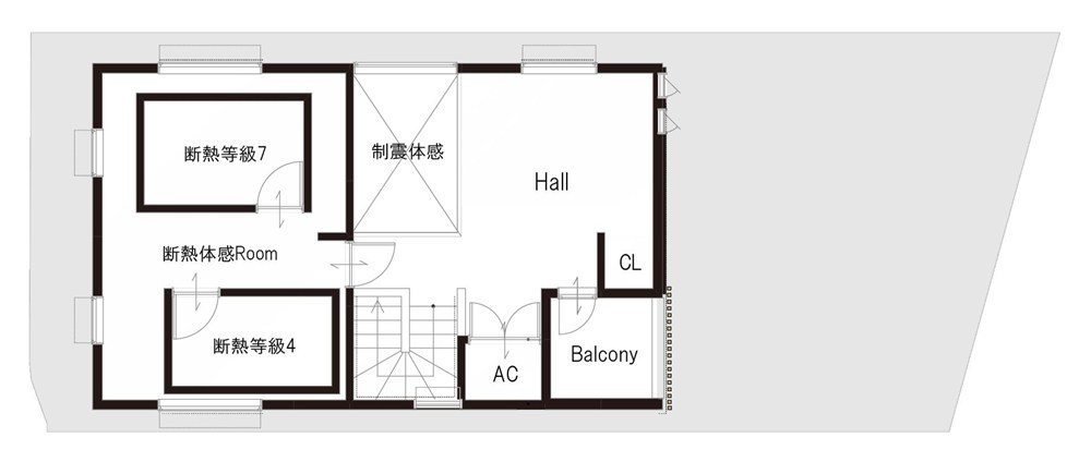 宇治橋展示場 2階間取り図（断熱体感ルーム・制震体感ブース）