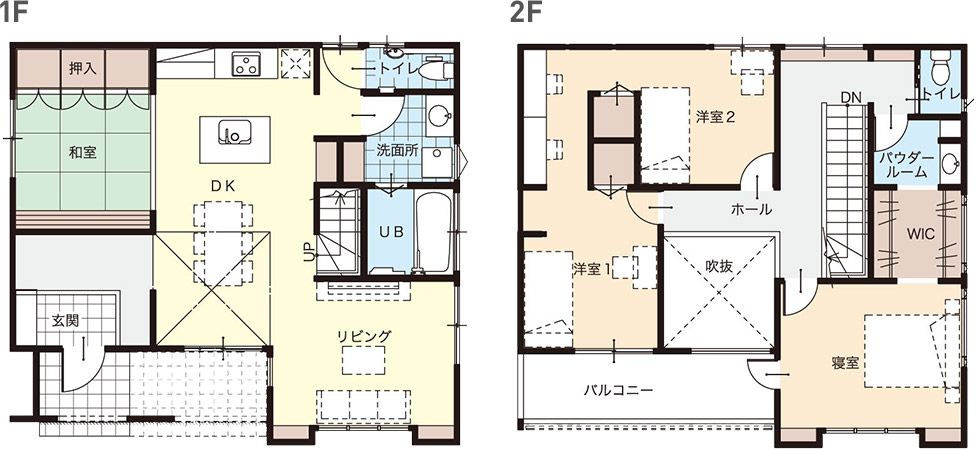 イオンタウン日向店モデルハウス 1F・2F間取り図
