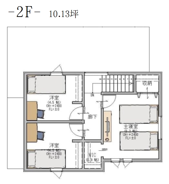 乃木福富建売住宅 2F間取り図（10.13坪）