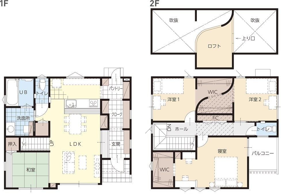 三次店モデルハウス 1F・2F・ロフトの間取り図